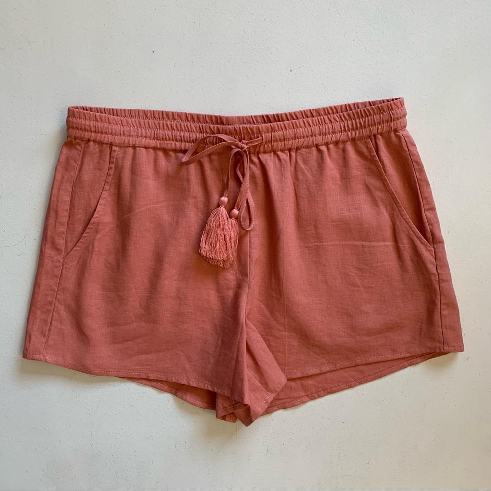 Andie Sunset Pink Linen Blend Shorts Size Small Elastic Waist & Tassel NWT